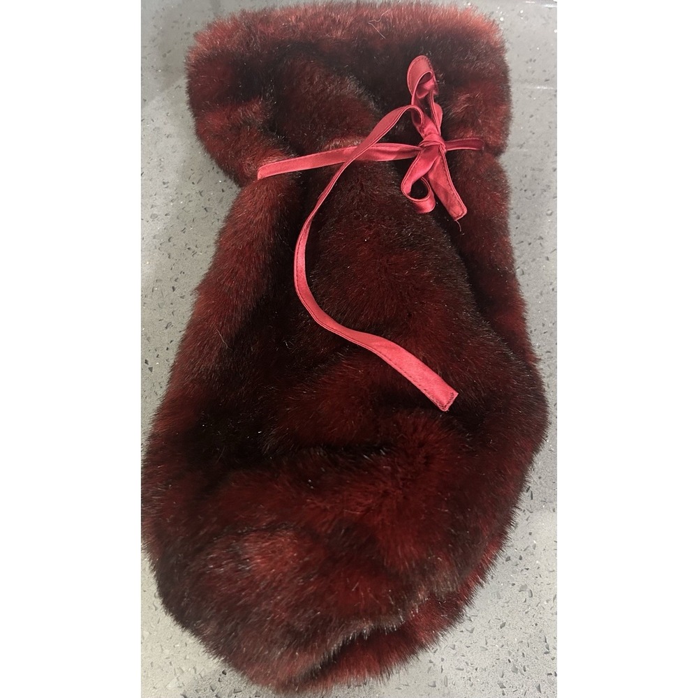 Burgundy Red Faux Fur Wine Bottle Bag Pottery Barn - w/ Silk Ties‎ Gift - Picture 3 of 6